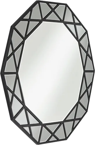 Vista 6 de Noble Park Allamande Decagon - Espejo decorativo de pared para tocador, espejo de pared moderno de vidrio biselado de humo mate, marco de madera