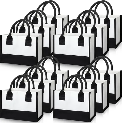 Vista 16 de 12 Piezas Bolsas de Arpillera Mini Bolsas de Yute Reutilizables con Asas Pequeña Lona en Blanco Regalo Impermeable para Boda Playa Bricolaje