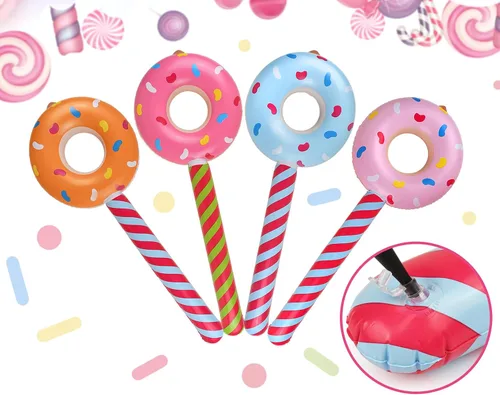 Vista 3 de DS. DISTINCTIVE STYLE Juego de 4 paletas inflables con forma de dona de 33 pulgadas, decoración de cumpleaños con temática de caramelos, accesorios