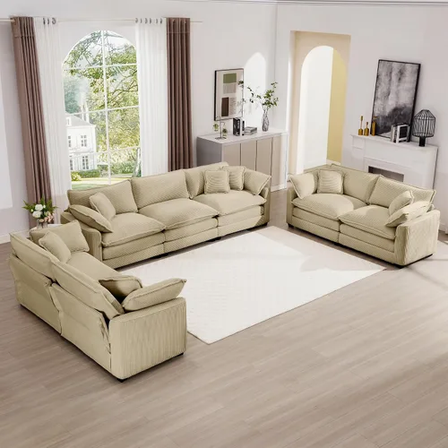 Vista 20 de mikibama Juego de sofá de lujo de 2 piezas, sofá de dos plazas y sillón, juego de sofás de pana moderna cómodos tipo nube para sala de estar