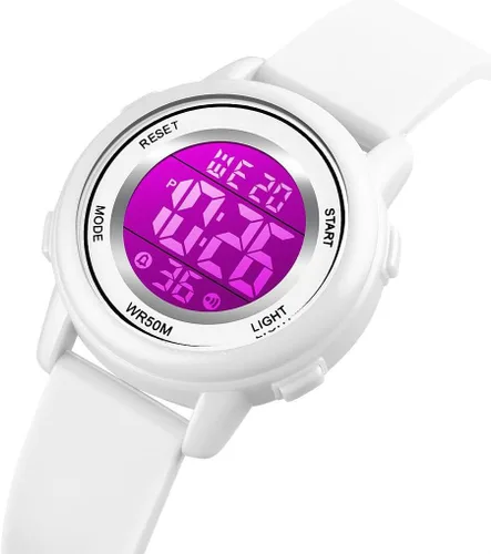 Vista 5 de Relojes digitales para mujer, pantalla LED, correa de silicona, reloj militar, multifunción, impermeable, alarma, cronómetro, retroiluminación LED