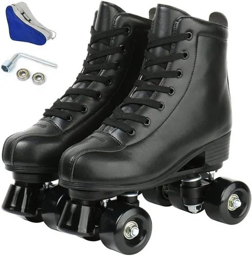 Vista 2 de YYW - Patines de cuero PU de alta calidad para mujeres y hombres, tipo botín, clásicos de doble fila, para interiores y exteriores, con bolsa
