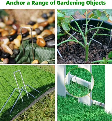 Vista 6 de 23 Estacas de Jardín en Forma de U Galvanizadas por Inmersión en Caliente de 6 Pulgadas, Grapas para Paisajismo, Estacas de Suelo, para Decoración