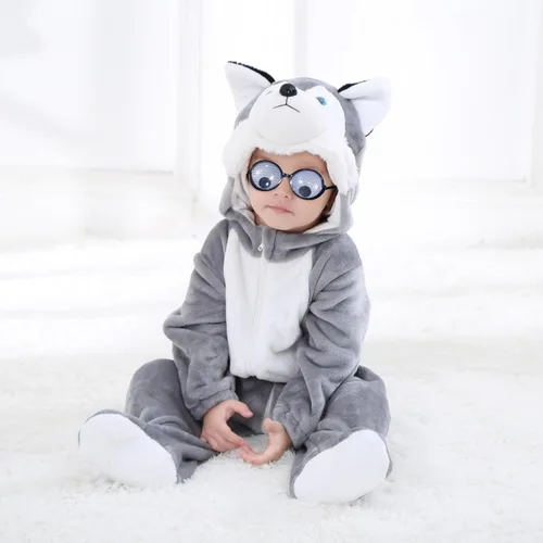 Vista 3 de Suity Traje de Halloween para bebé de 0 a 24 meses, disfraz de franela suave con capucha de animales, lindo disfraz de fiesta para niños y niñas
