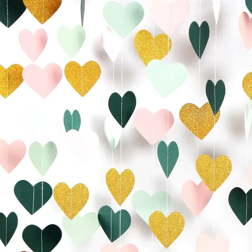 Vista 18 de Guirnalda de corazones para decoración de fiesta en negro, blanco y plata - 52 pies para cumpleaños de 21 años, víspera de Año Nuevo, fondo Blace