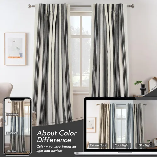 Vista 9 de DriftAway Chris Linen - Cortinas opacas con capa térmica y reductora de sonido, 63 pulgadas de largo para dormitorio, cortinas estampadas a rayas