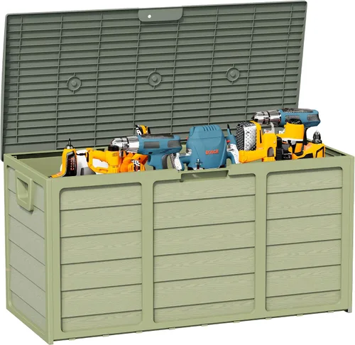 Vista 8 de Caja de almacenamiento para terraza al aire libre de 75 galones, resina resistente con tapa bloqueable, resistente a los rayos UV para muebles