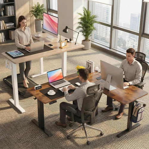 Vista 2 de 63” L Shaped Standing Desk with Charging Station,Supports Left and Right Swapping,Electric Height Adjustable Corner Stand Up Desk.Free Hook