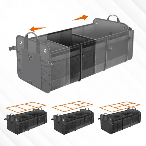 Vista 2 de Organizador de maletero de coche con tapa y bolsa enfriadora a prueba de fugas removible, cubierta plegable, organizadores grandes de maletero