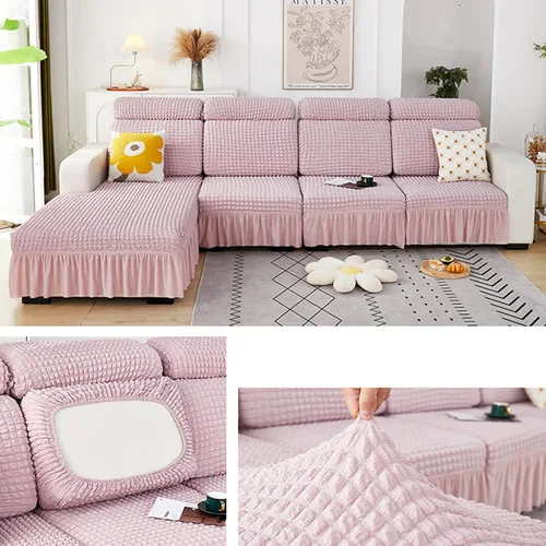 Vista 17 de Fundas elásticas para cojín en forma de L, funda de sofá modular de 1/2/3/4 asientos, con falda, sillón, sofá biplaza, protector de muebles