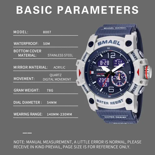 Vista 6 de Reloj de pulsera digital para hombre, estilo militar, impermeable, analógico, con cronómetro LED