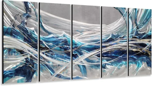 Vista 8 de Yihui Arts Arte de pared de metal de árbol de aluminio 3D grande hecho a mano, decoración de pared de 5 paneles para sala de estar, dormitorio