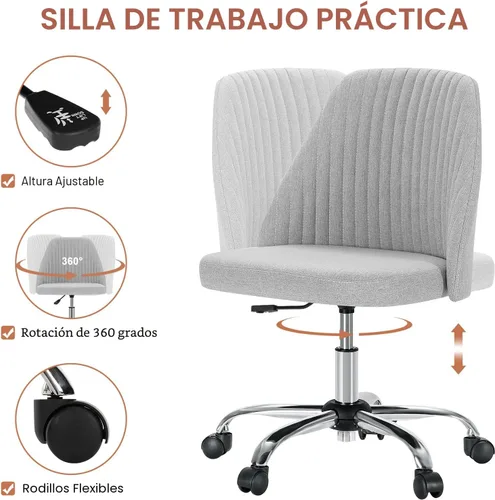 Vista 5 de DUMOS Silla de oficina, cómoda silla de escritorio giratoria con ruedas, asiento ancho, sin brazos, altura ajustable, para el hogar, dormitorio