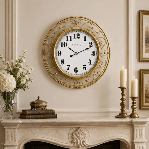 Vista 10 de SwallowLiving 20 Inch Large Metal Wall Clock – Modern Minimalist Decorative Silent Non-Ticking Hanging Clock with Gold Accent Scrollwork Design for