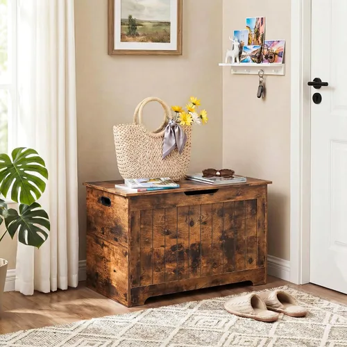 Vista 7 de HomGarden Moderno baúl de almacenamiento de madera, baúl de banco de 30 pulgadas con tapa superior abatible y 2 bisagras de seguridad, organizador
