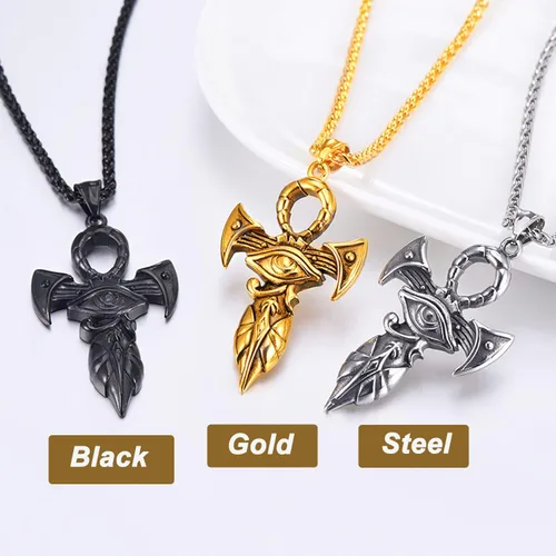 Vista 7 de U7 Horus Necklaces for Men Women, Stainless SteelBlackGold Plated Ankh Cross Egyptian Symbol Jewelry, Eye of Horrus Pendant with 22 Inch Chain