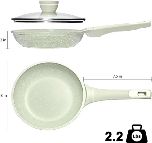 Vista 2 de Sartén antiadherente de 8 pulgadas con tapa, sartenes antiadherentes 2-Verde-8 pulgadas con tapa