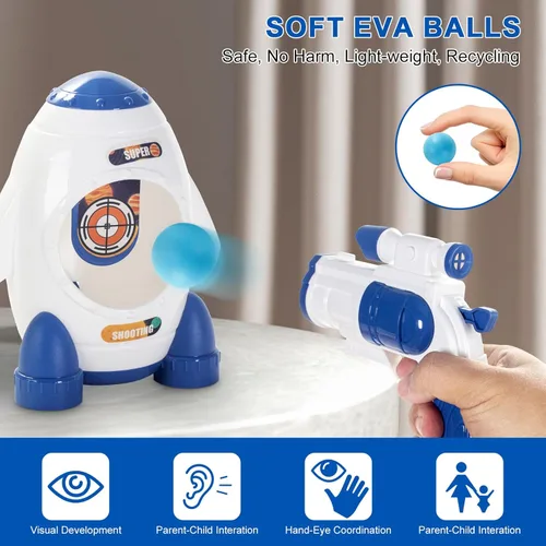 Vista 2 de Juego de disparos para niños de 3, 4, 5, 6, 7, 8, 9 y 10 años, 2 mini pistolas espaciales y objetivo, 12 bolas de espuma, juguetes de regalo ideales