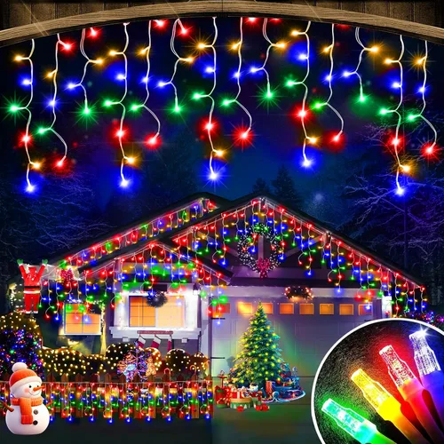 Vista 16 de FLVOECN 480 luces LED de Navidad de 49 pies, enchufables, 8 modos con temporizador, luces de hielo regulables, para exteriores, impermeables