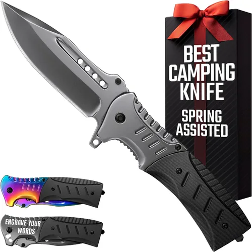 Vista 10 de Cuchillo de bolsillo para hombres con mango de madera, rompedor de vidrio y clip de bolsillo, hoja afilada de 3.66 pulgadas, cuchillos plegables