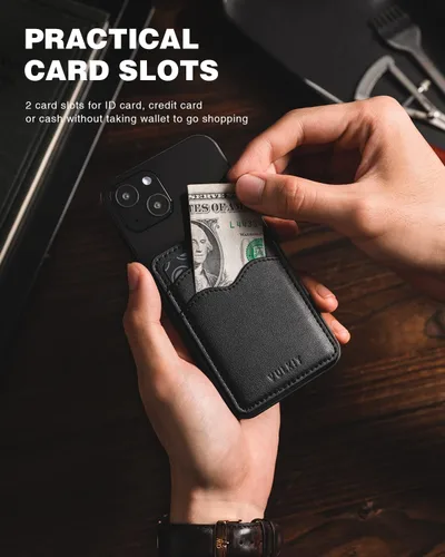 Vista 2 de VULKIT Soporte adhesivo para tarjetas Compatible con iPhone, cartera de cuero para teléfono celular, estuche para tarjetas de crédito, adhesivo