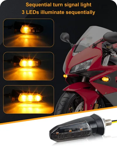 Vista 2 de 4 piezas de señales de giro universales para motocicleta, luces LED de señal de giro delanteras y traseras, intermitentes secuenciales ámbar