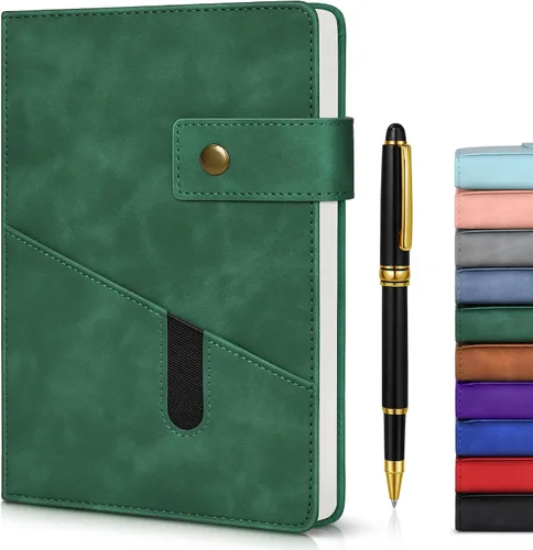 Vista 11 de Cuaderno rayado con bolígrafo, diario personalizado A5 de cuero de tapa dura para hombres y mujeres, 200 páginas de papel grueso de 100 GSM