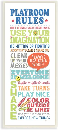 Vista 7 de Stupell Industries 'Playroom Rules Colorful Typography White Blue Green and Red', arte en lienzo, 10 x 24 pulgadas, fácil de colgar y resistente