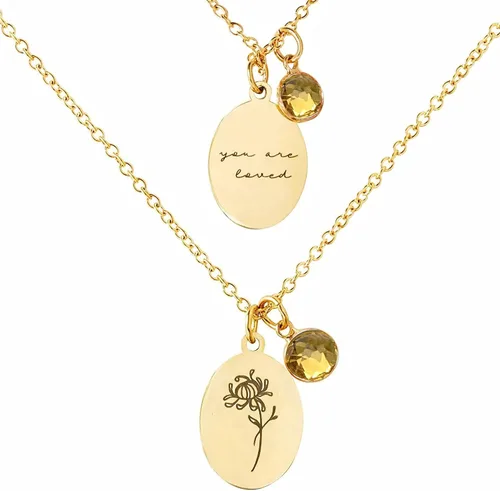 Vista 12 de Collar de flores de nacimiento, collar de piedra natal de diciembre, collar con dije para mamá, regalos de cumpleaños, cadena de oro, delicado