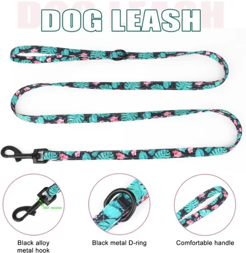 Vista 4 de Beirui Collares, arneses y correas lindas para perritas, juego de collar y correa ajustable con flores - Chaleco de malla suave para perritos y Verde