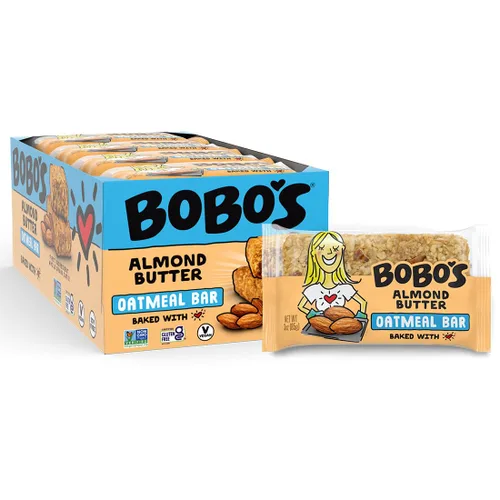 Vista 2 de Bobo's Barras de mantequilla de almendra y avena, sin gluten, sin OGM, avena integral, paquete de 12 Barritas de aperitivo Para llevar Hechas