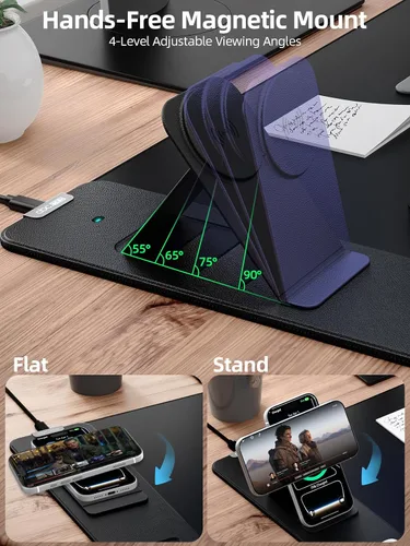 Vista 4 de Alfombrilla de mouse con soporte magnético de carga inalámbrica para teléfono, 31.5 x 15.8 pulgadas, grande, superficie lisa impermeable, base
