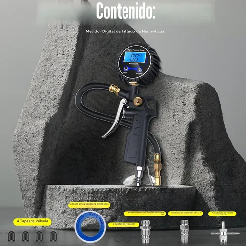 Vista 7 de Medidor digital de presión de neumáticos con inflador 3-250 PSI