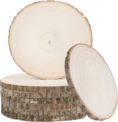 Vista 8 de Sancodee 8 piezas grandes de rodajas de madera sin acabar, tablas de madera de 6-7 pulgadas para centros de mesa, círculos de madera natural