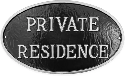 Vista 18 de Montague Metal Products Letrero de residencia privada – Placa de metal ovalada blanca y negra con estaca para césped, 8.5 x 13 pulgadas, letrero