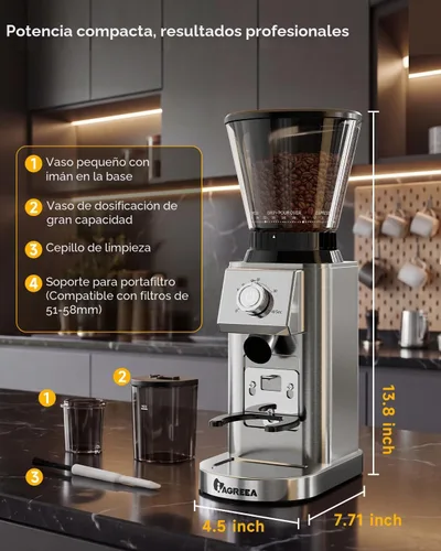 Vista 7 de IAGREEA Molinillo de café para uso doméstico, molinillo de café con rebabas