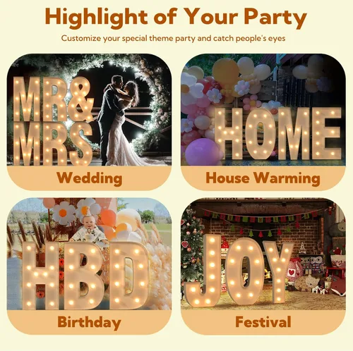 Vista 6 de IMPRSV Letras de mosaico iluminadas de marquesina, 4 pies para globos y fiestas, decoración de kit de arco