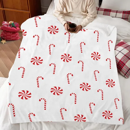 Vista 5 de Manta Navideña de Franela con Diseño de Bastón de Caramelo, Manta de Sofá Súper Suave y Cálida, Manta de Cama, Decoración Navideña de las Fiestas