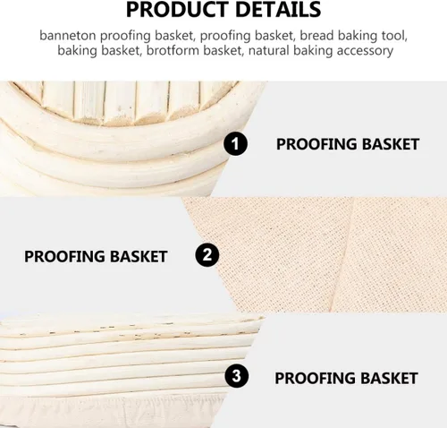 Vista 6 de Banneton - Cesta rectangular de ratán natural, herramienta para hornear pan con forro de tela extraíble para panes artesanales para masa madre