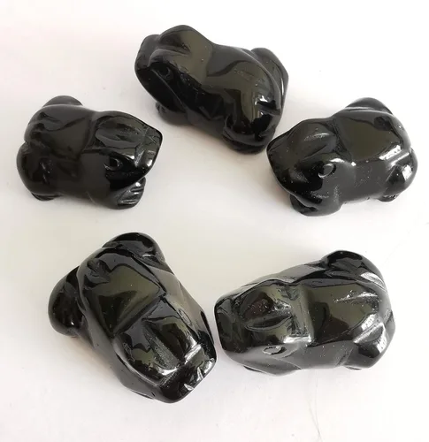Vista 5 de Figura de cristal de rana con piedras preciosas de obsidiana negra, pequeña tallada a mano, estatua de cristal curativo, escultura de animales