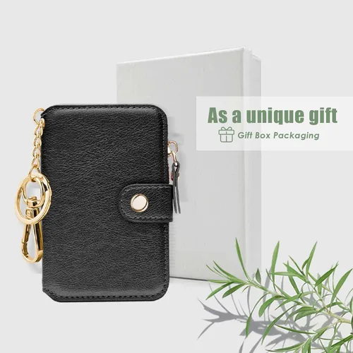 Vista 69 de Cartera con llavero, tarjetero con bloqueo RFID de piel, funda para tarjetas de crédito con cremallera para mujer