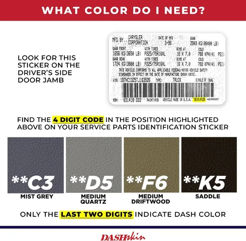 Vista 2 de DashSkin Cubierta moldeada para salpicadero compatible con Dodge Ram 1500 2500 y 3500 94-97 en color negro, fabricada en los Estados Unidos