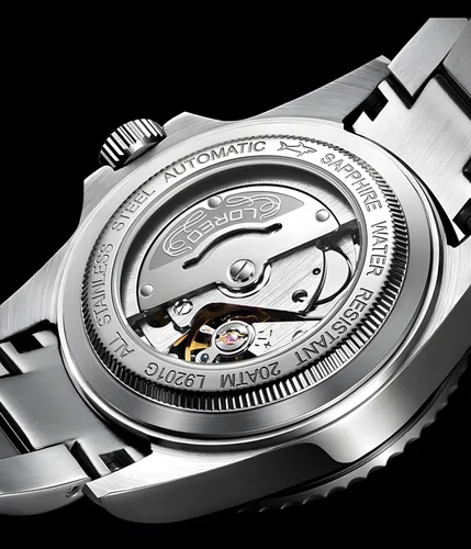 Vista 2 de LOREO Reloj automático de acero inoxidable para hombre con bisel giratorio negro