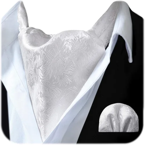 Vista 23 de HISDERN Corbatas Ascot para hombre, set de corbata y pañuelo de bolsillo Paisley con estampado floral clásico, corbata autoajustable para hombre