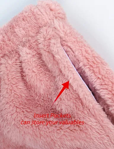 Vista 4 de BTPEIHTD Conjunto de pijama mullido para mujer, ropa de dormir de forro polar, sudadera de gran tamaño y pantalones sueltos
