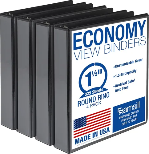 Vista 22 de Samsill Carpeta de 3 anillos de 1 pulgada, fabricada en Estados Unidos, anillo redondo económico, cubierta transparente, capacidad de 200 hojas