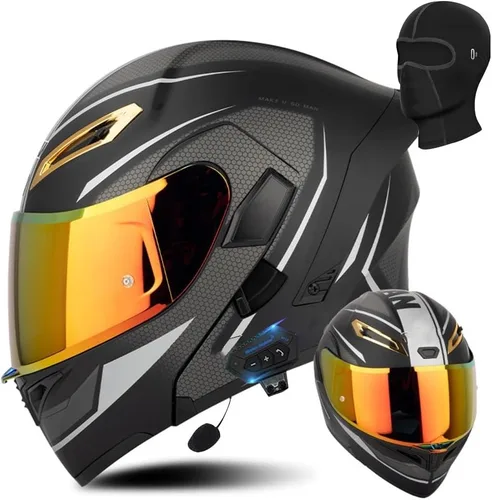Vista 22 de AAREG Casco de motocicleta unisex para adultos, fibra de carbono, visera antivaho, diseño aerodinámico, Bluetooth integrado, aprobado por DOT