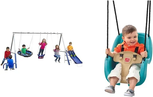 Vista 10 de XDP Recreation Free N' Swing - Juego de columpios, barras de mono, torre de escalada gris y Eezy Peezy - Diversión activa para interiores