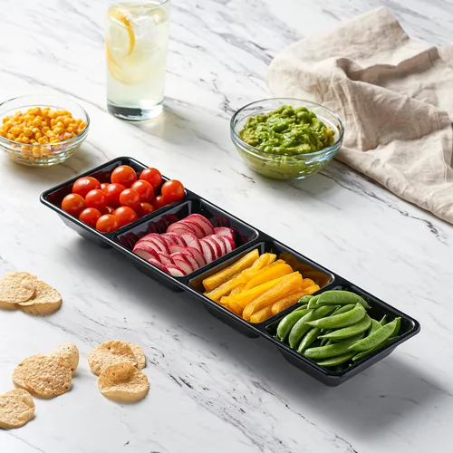 Vista 3 de Plasticpro Bandeja de servir de plástico rectangular de 4 secciones/platillo (2, Negro)