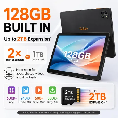 Vista 5 de Tableta: Tablet de 10 pulgadas, tabletas Android 15, 12 GB de RAM 128 GB ROM, procesador Octa-core, pantalla IPS HD, Widevine L1, WiFi 6 y Bluetooth